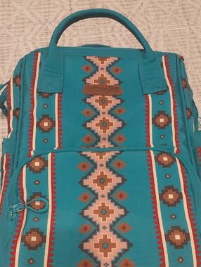 Wrangler Teal Southwestern-Pattern Women's Backpack with Brown Accents
